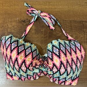Victoria Secret Swim Bikini Top 34DDD Fabulous Push Up Colorful Geo Halter